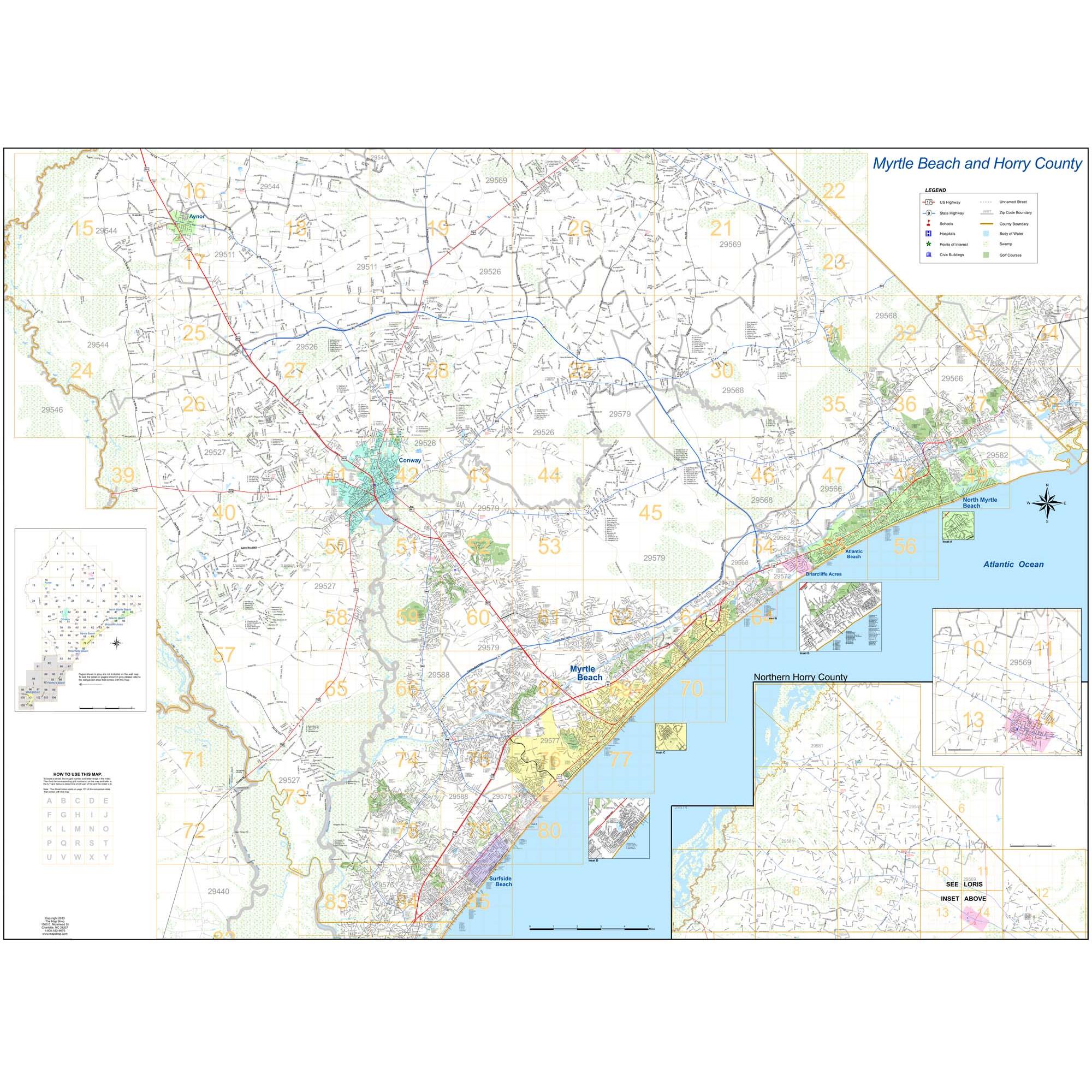 Horry County Property Map Myrtle Beach & Horry County Wall Map - The Map Shop