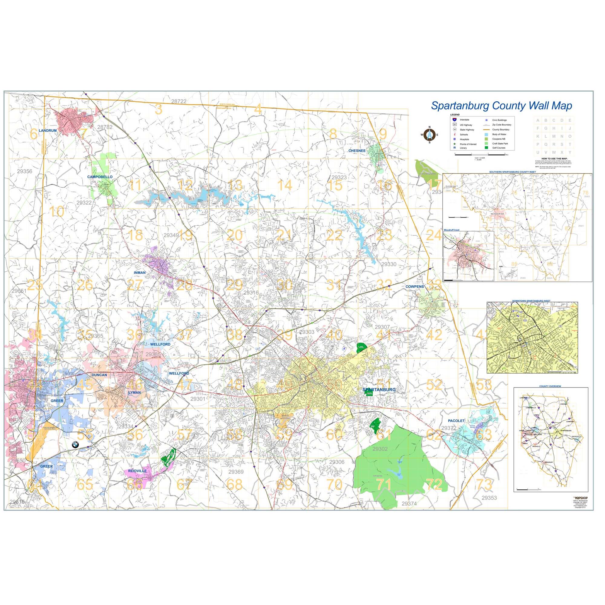 Spartanburg County Property Lines Spartanburg County Wall Map - The Map Shop