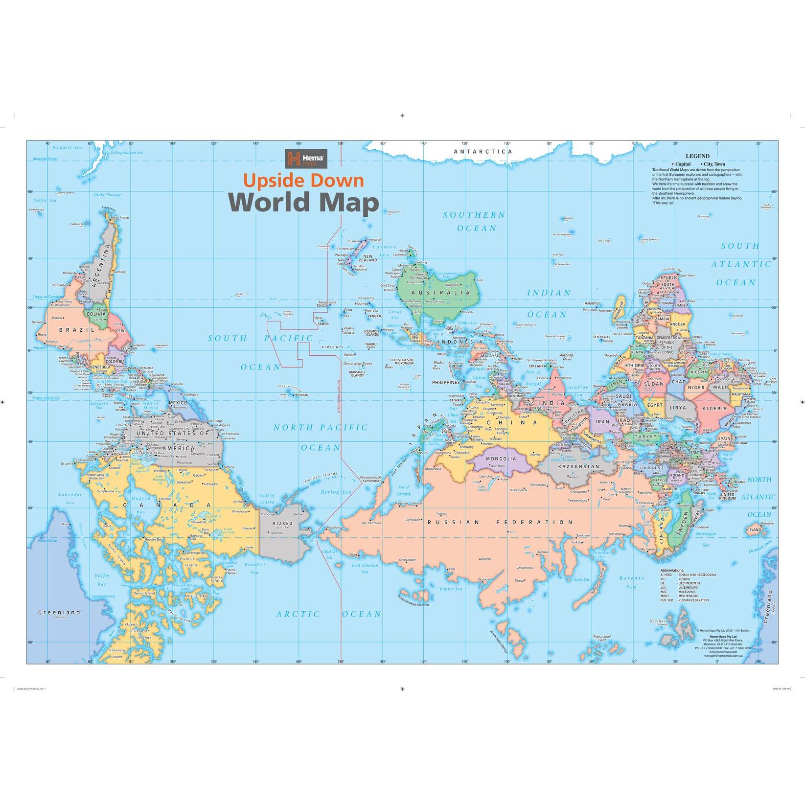 Upside Down World Wall Map The Map Shop