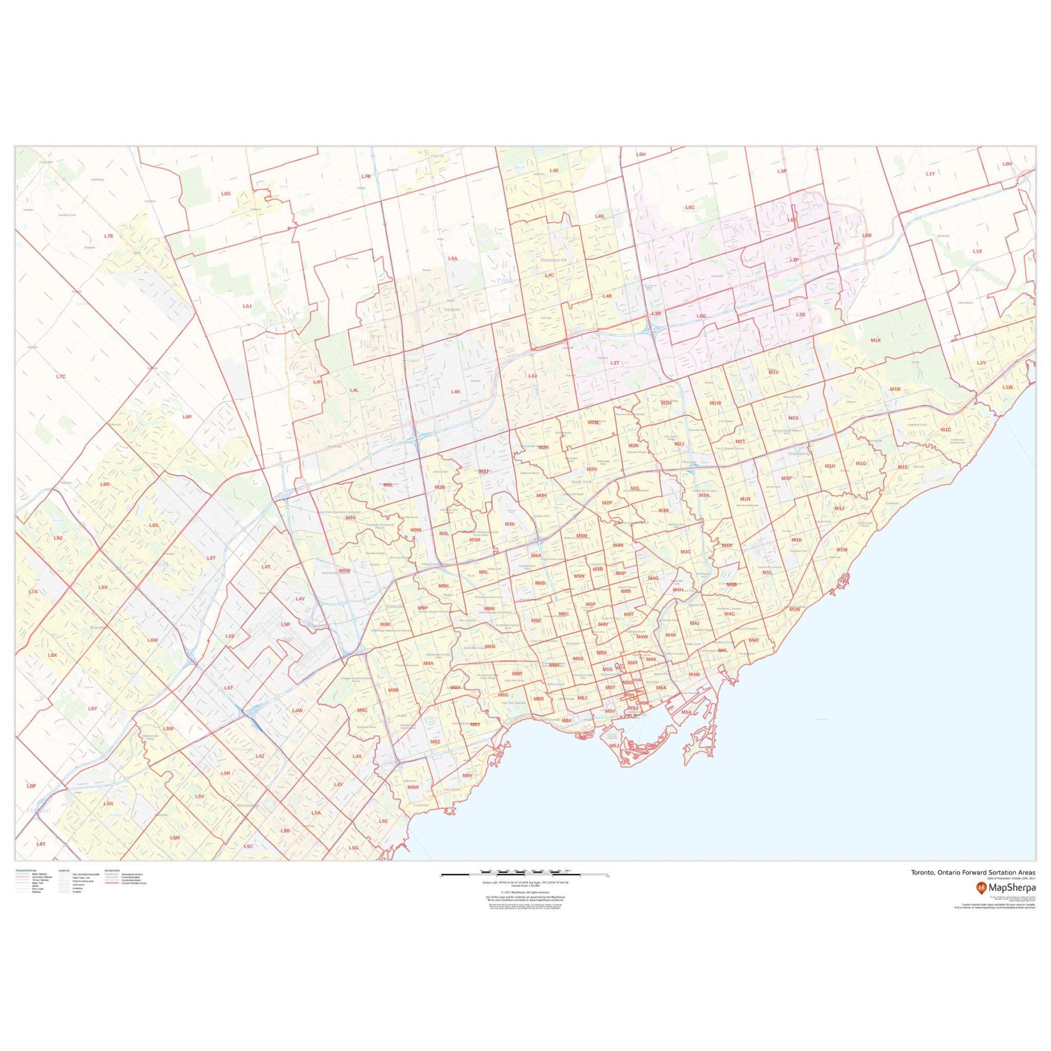 Pickering Postal Code Map Toronto, Ontario Postal Code Forward Sortation Areas - The Map Shop