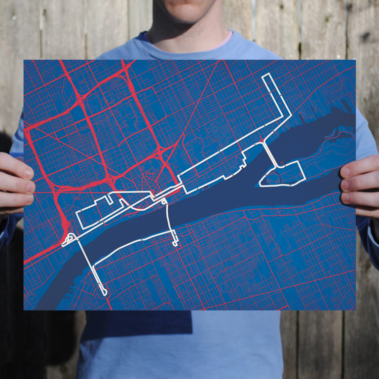 Detroit Free Press Marathon Course Map Art by City Prints The Map Shop