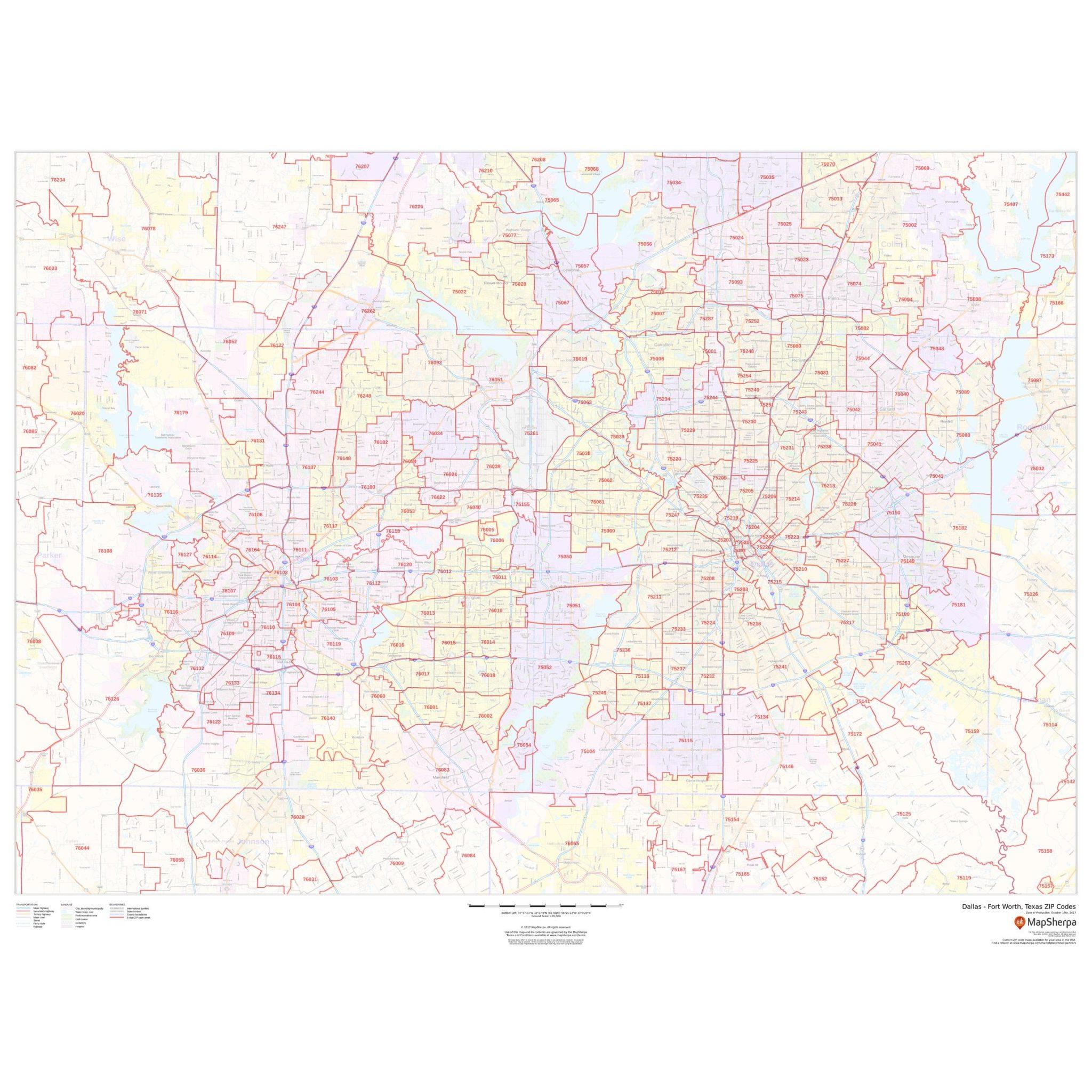 Dallas Fort Worth Texas Zip Codes By Map Sherpa The Map Shop 9841