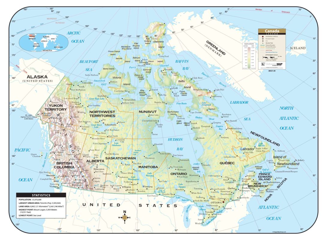 Canada Shaded Relief Wall Map By Kappa - The Map Shop