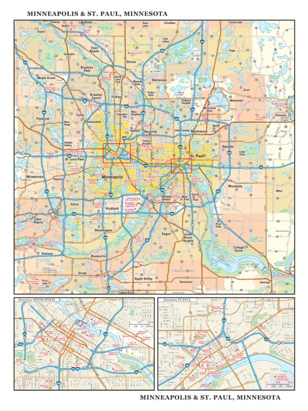 Minneapolis & St. Paul, Minnesota Wall Map by Globe Turner - The Map Shop