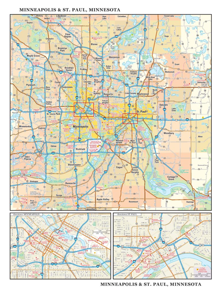 Minneapolis & St. Paul, Minnesota Wall Map by Globe Turner - The Map Shop