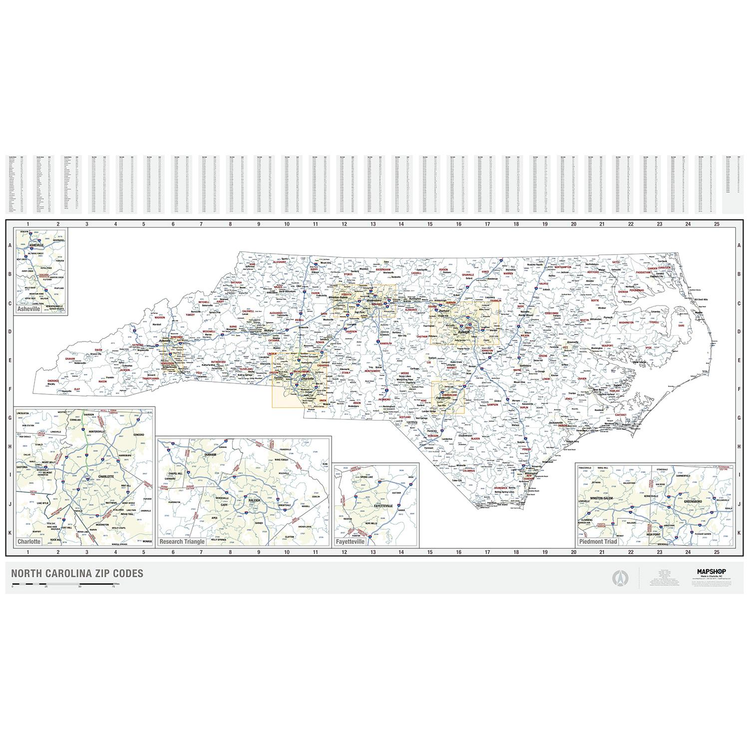 North Carolina Zip Code Wall Map By Mapshop The Map Shop 6866
