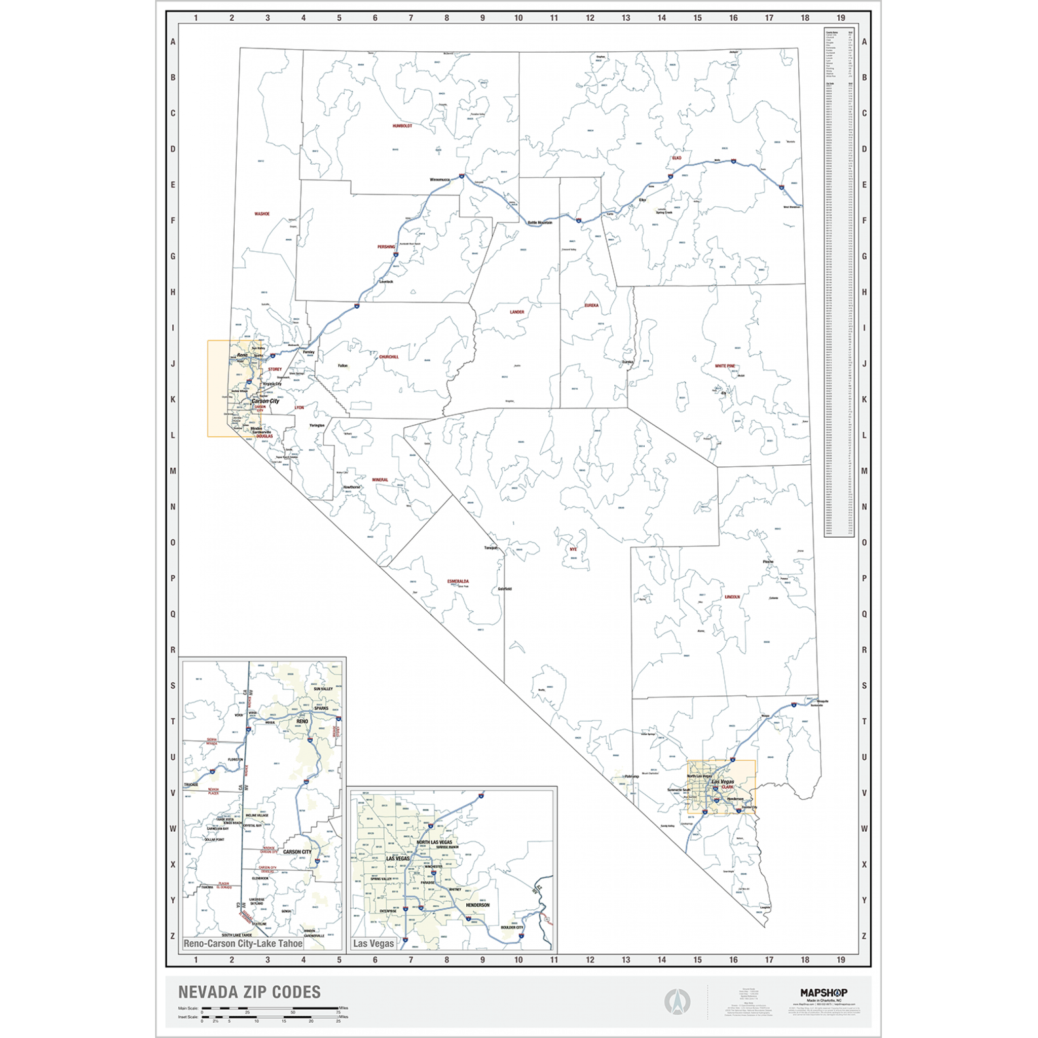 Nevada Zip Code Wall Map By Mapshop The Map Shop 3524