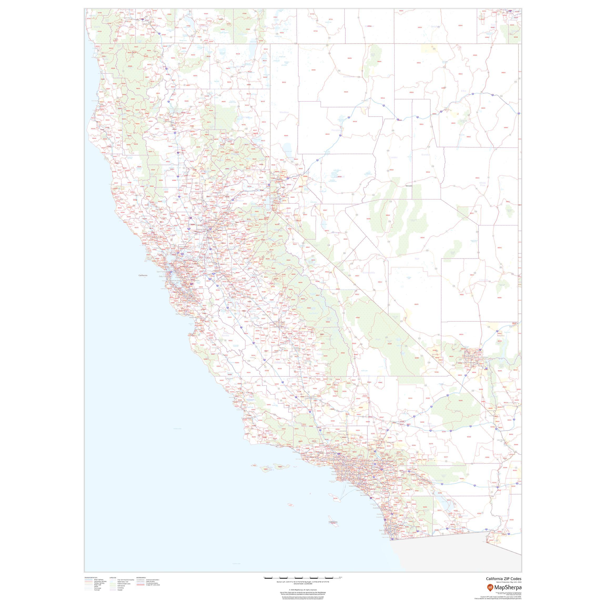 California Zip Code Map By Map Sherpa The Map Shop