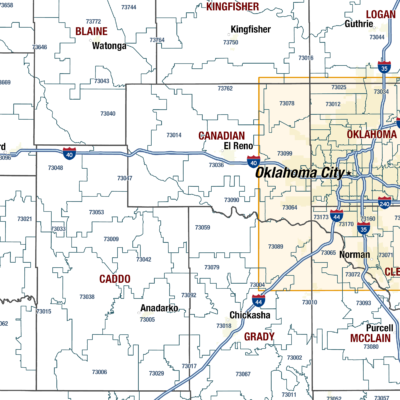 Oklahoma Zip Code Wall Map by MapShop - The Map Shop