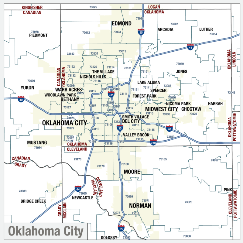 Oklahoma Zip Code Wall Map by MapShop - The Map Shop