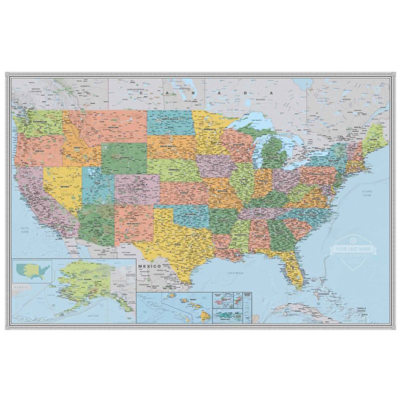 Personalized United States Voyager Wall Map South of Kings - The Map Shop