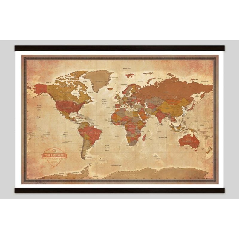 Personalized World Pioneer Wall Map By South Of Kings - The Map Shop