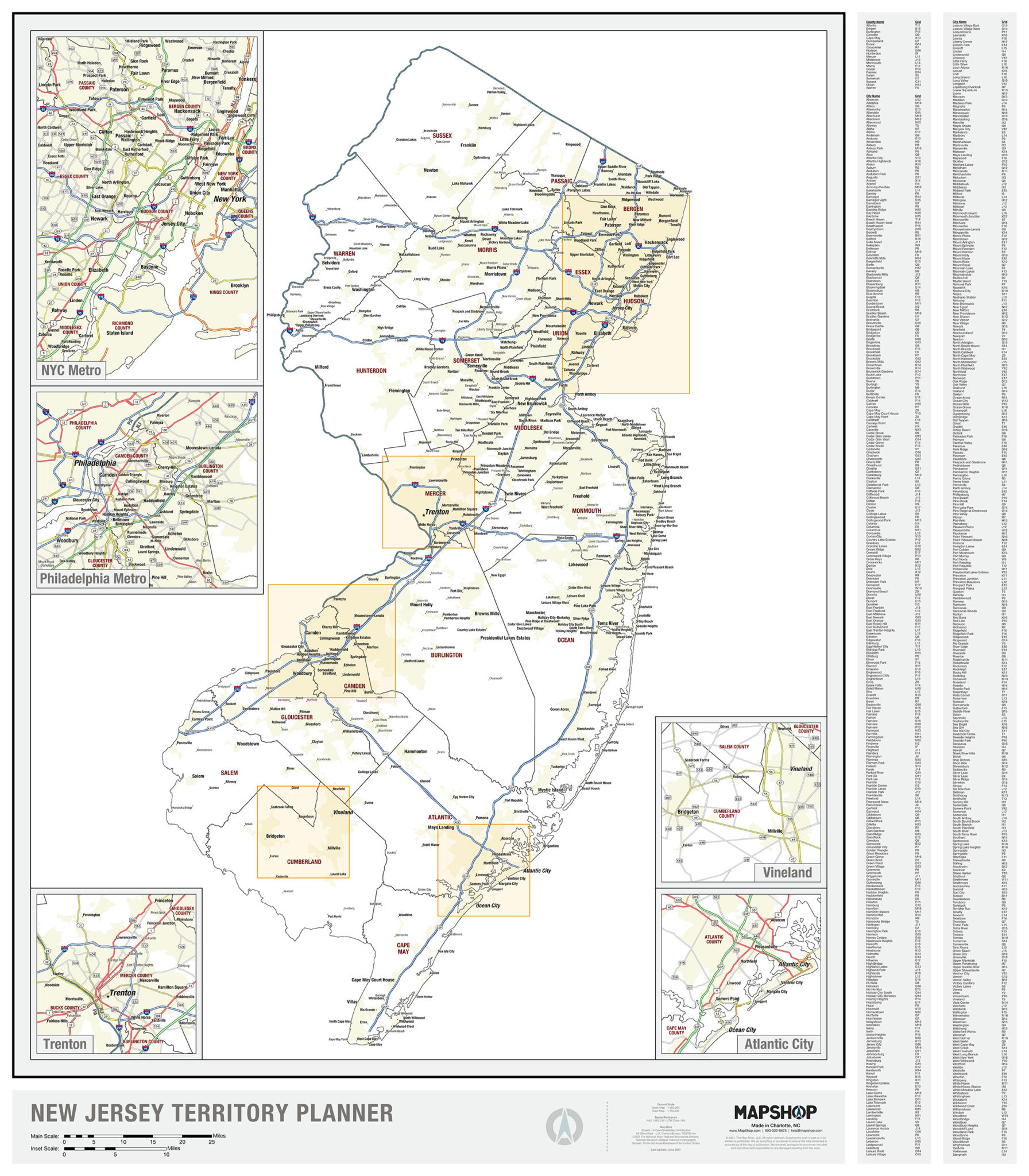 New Jersey Territory Planner Wall Map By Mapshop The Map Shop 2632