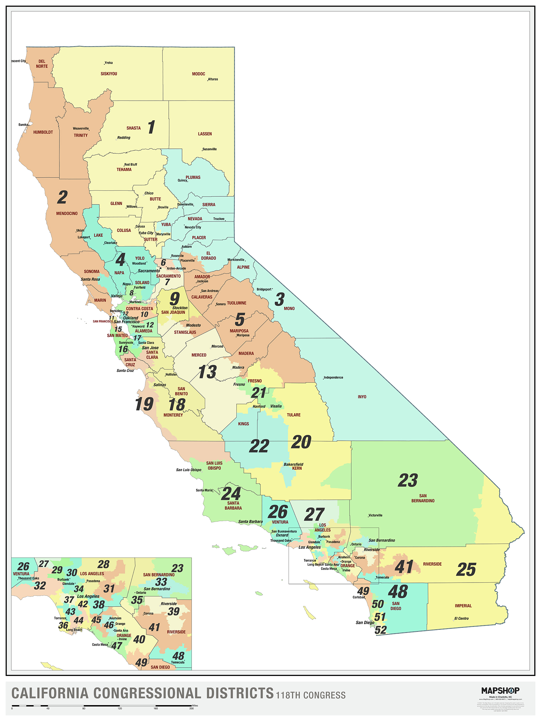 California 2022 Congressional Districts Wall Map The Map Shop