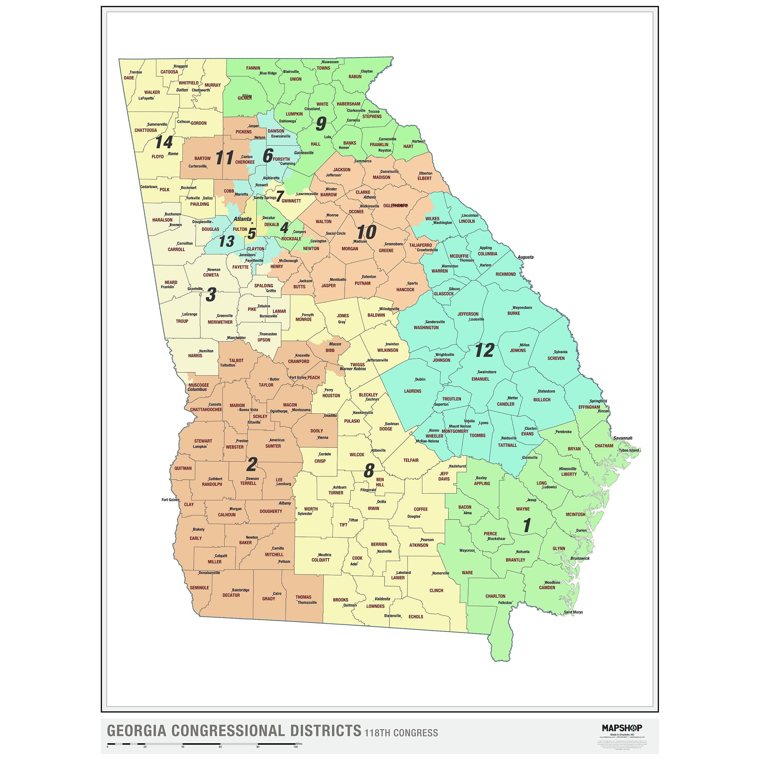 georgia-2022-congressional-districts-wall-map-by-mapshop-the-map-shop