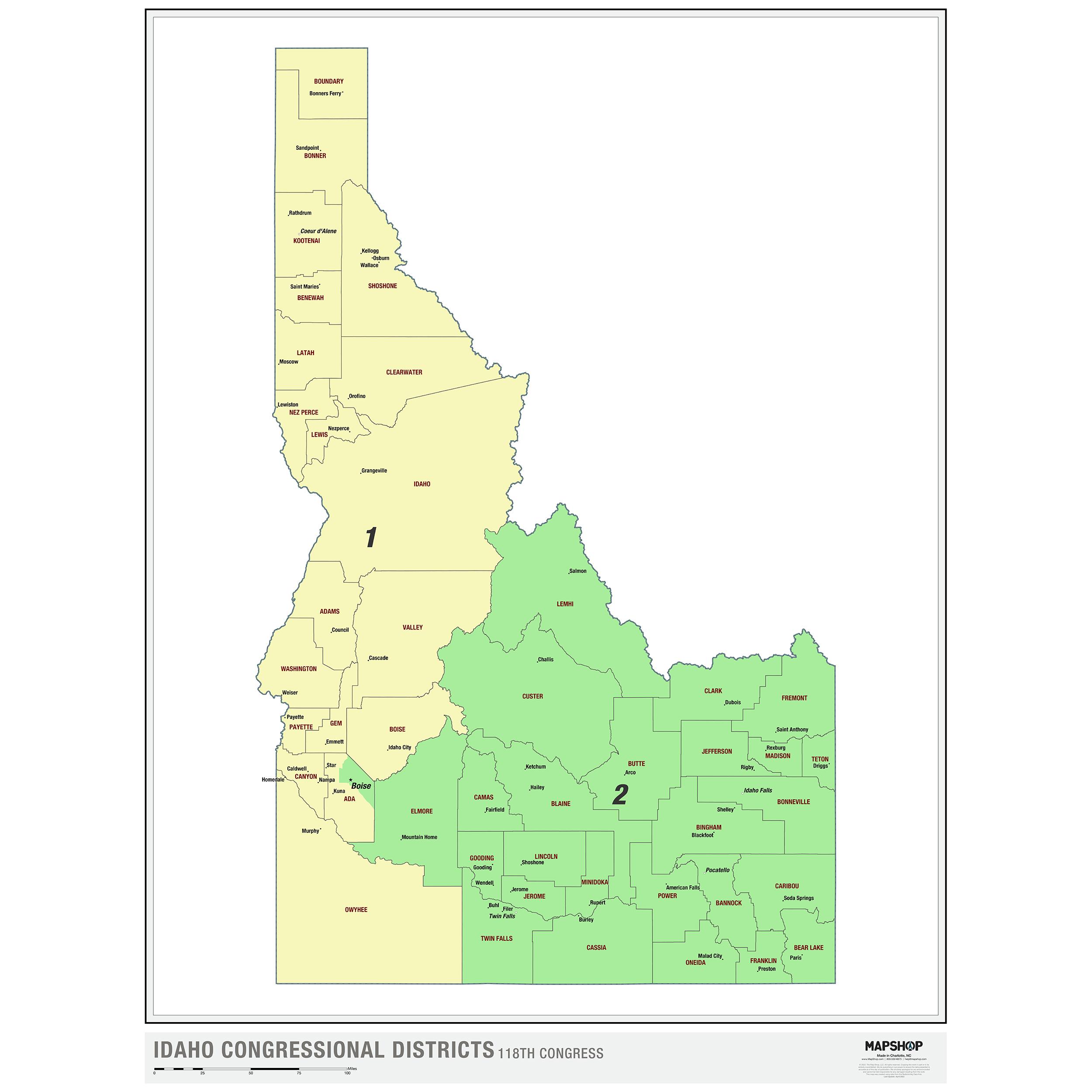 Idaho 2022 Congressional Districts Wall Map by The Map Shop