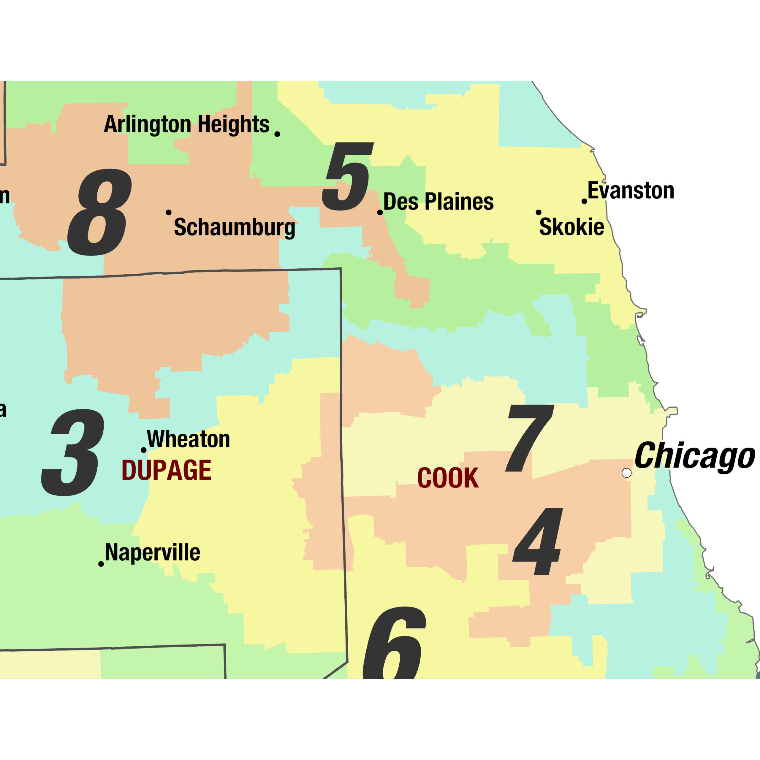 Illinois 2024 Congressional Districts Wall Map By MapShop, 40% OFF