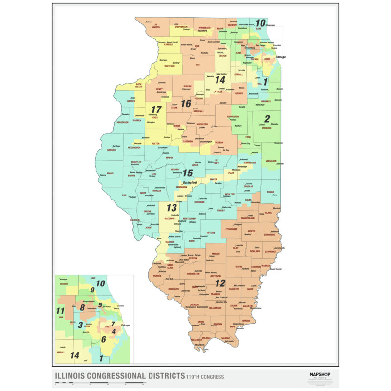 Illinois 2024 Congressional Districts Wall Map By MapShop The Map Shop   ILCongressional 800x800 