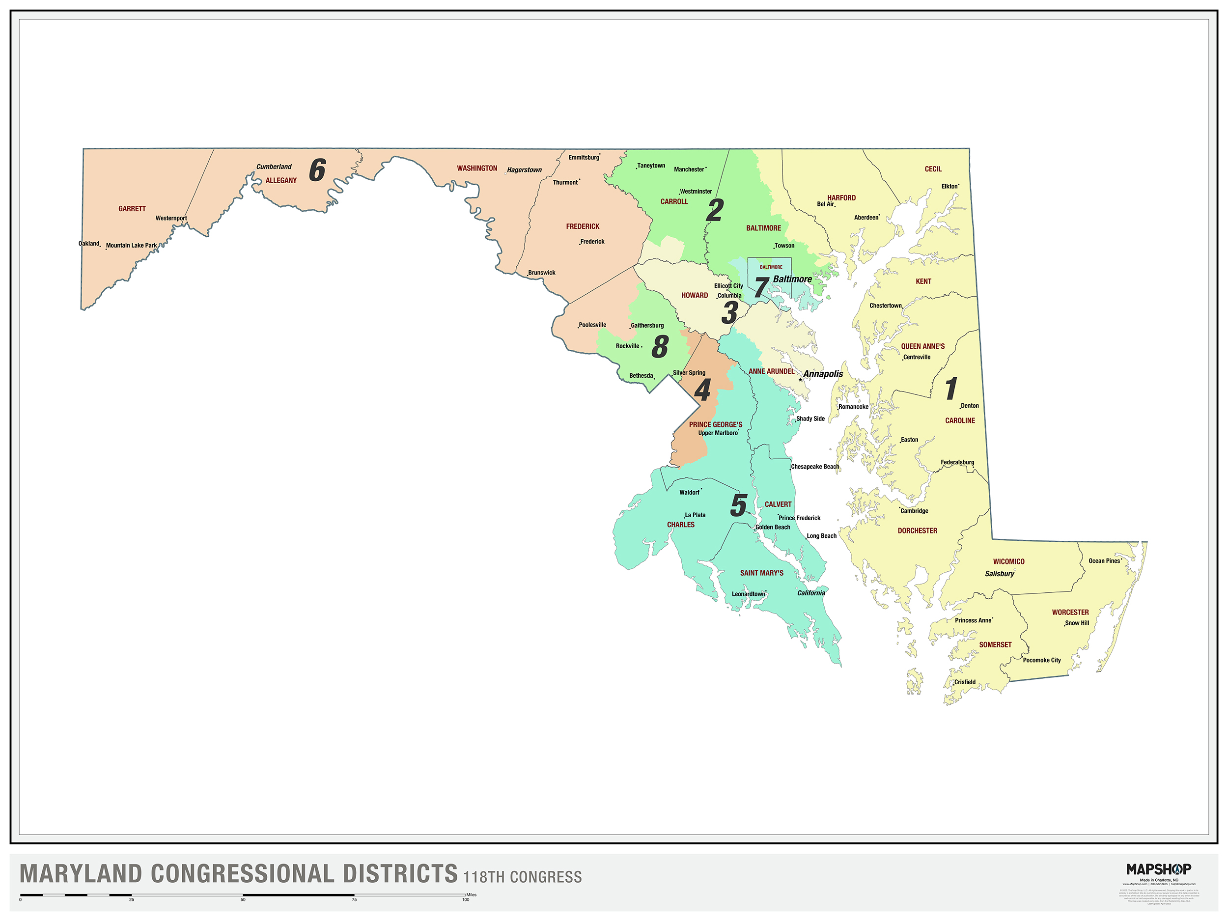 Maryland 2022 Congressional Districts Wall Map - The Map Shop