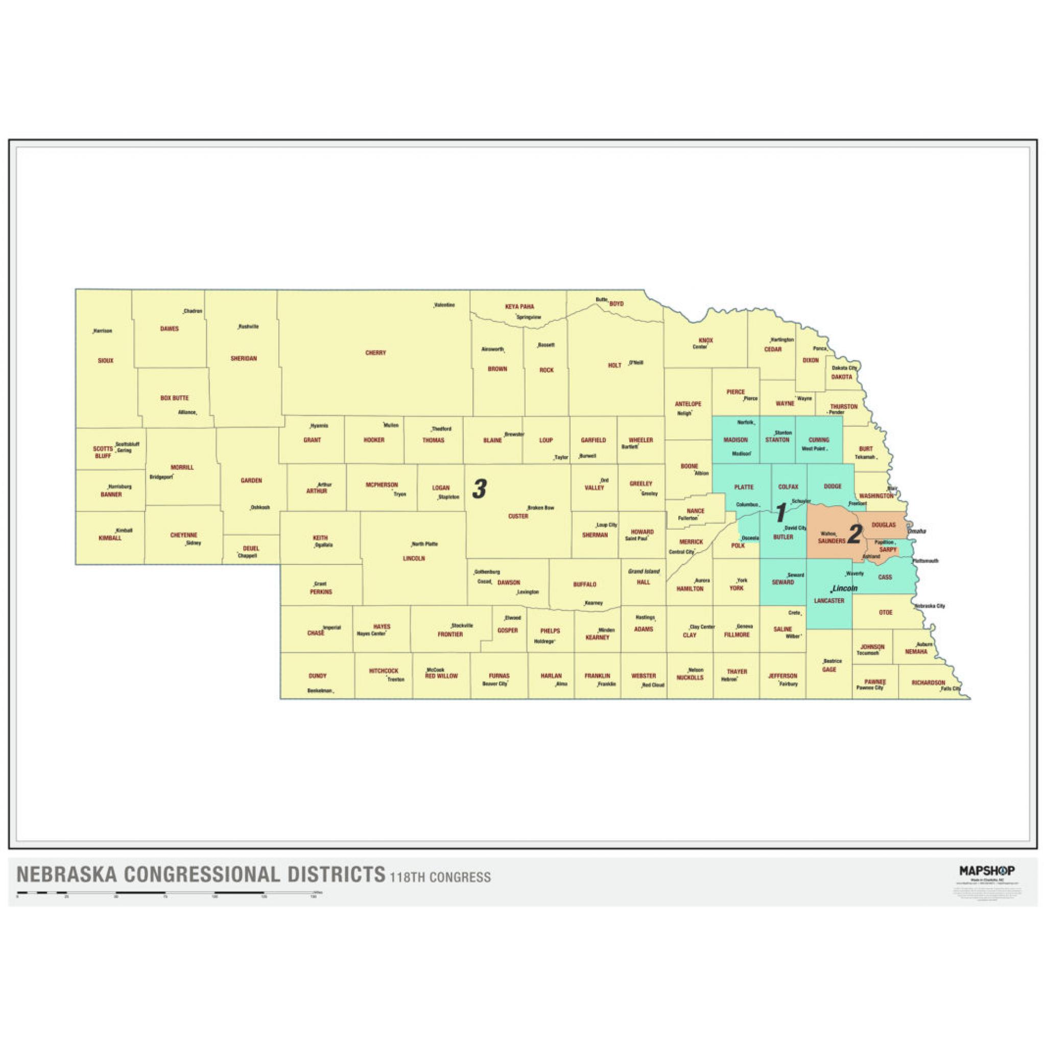 Nebraska 2022 Congressional Districts Wall Map by The Map Shop