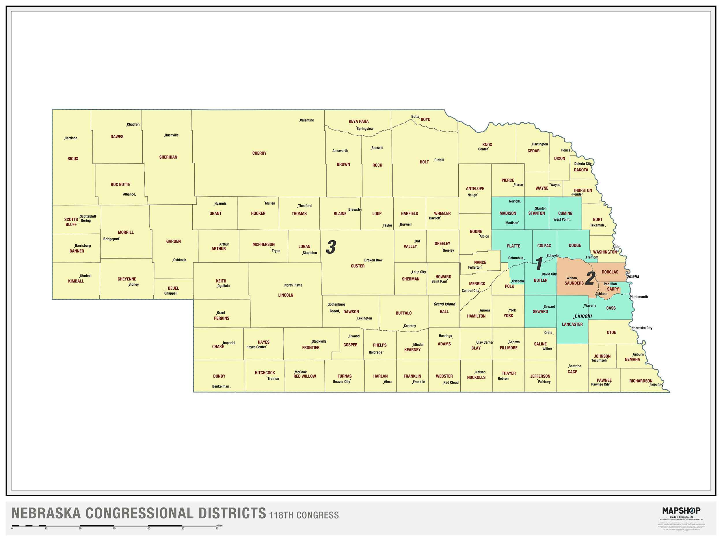 Nebraska 2022 Congressional Districts Wall Map The Map Shop 7054