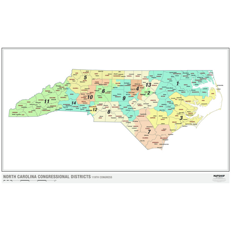 North Carolina 2024 Congressional Districts Wall Map by The