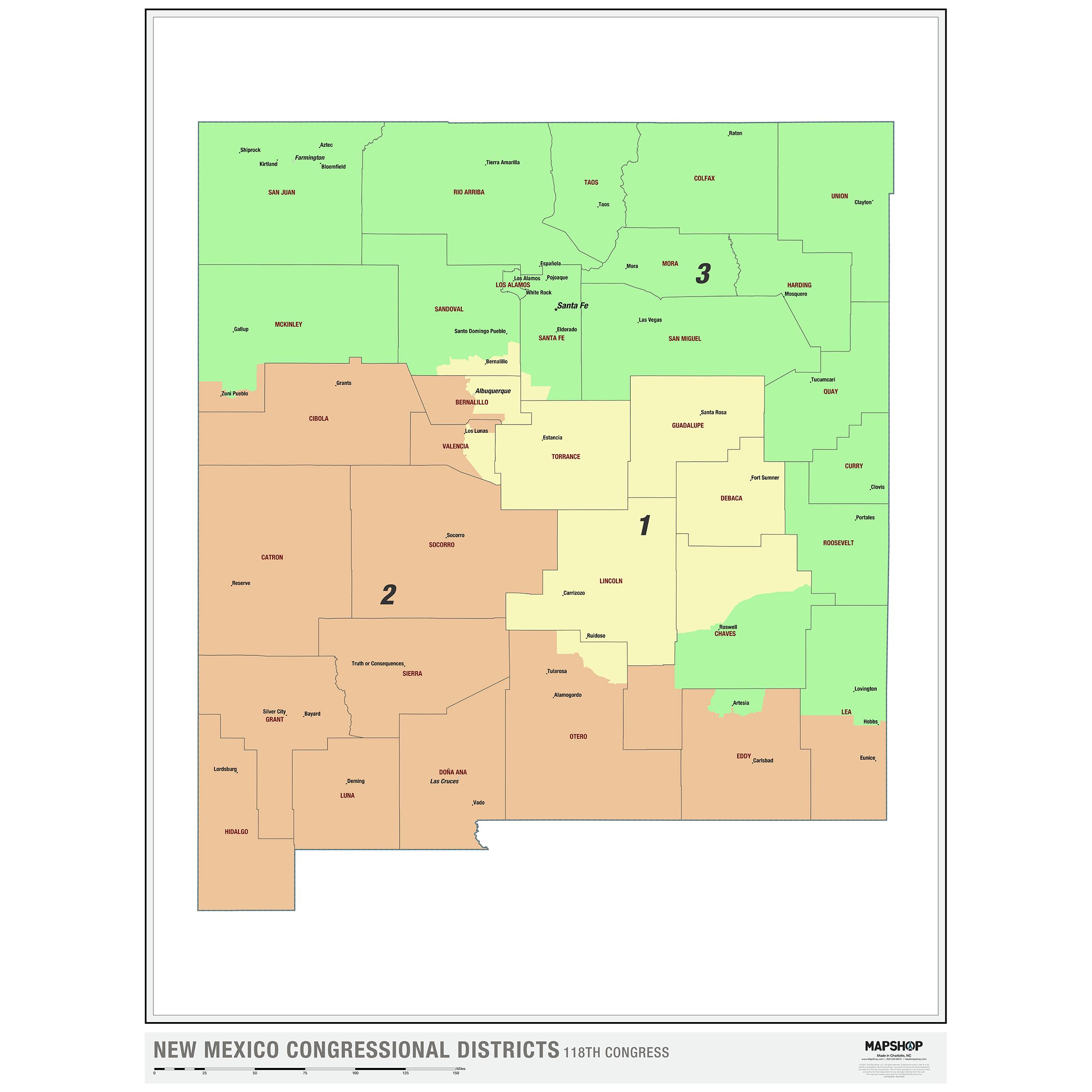 New Mexico 2022 Congressional Districts Wall Map by MapShop - The Map Shop