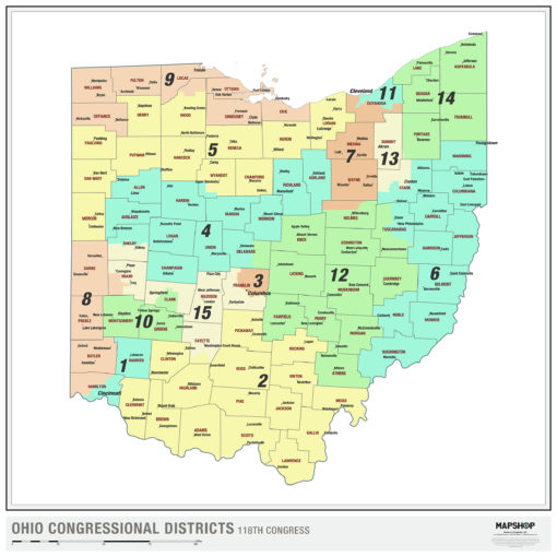 Ohio 2022 Congressional Districts Wall Map by MapShop - The Map Shop