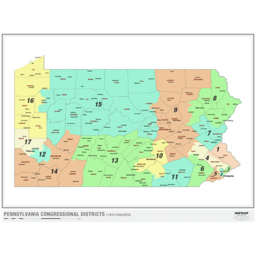 Pennsylvania 2024 Congressional Districts Wall Map by MapShop