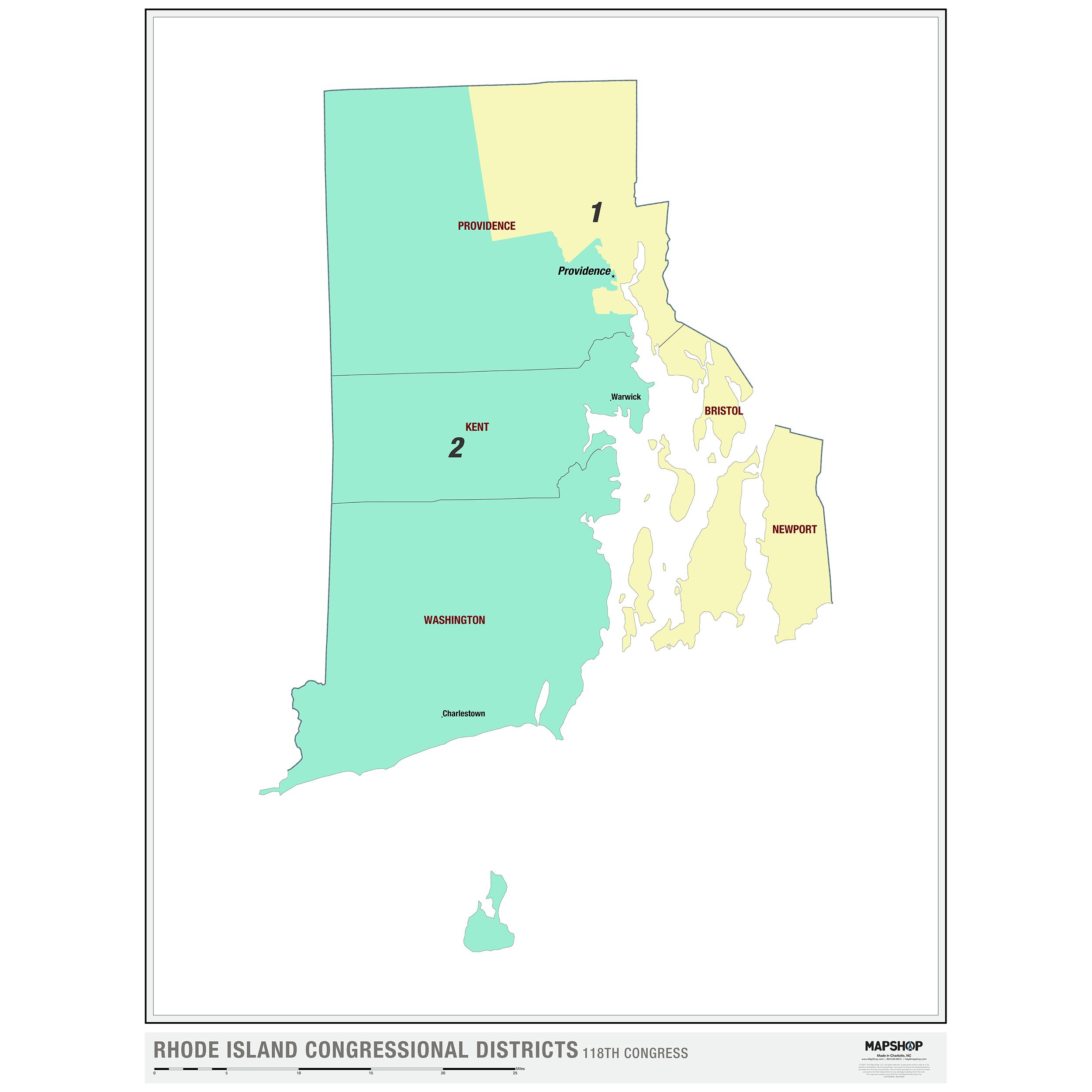 Rhode Island 2022 Congressional Districts Wall Map By Mapshop The Map Shop 8538
