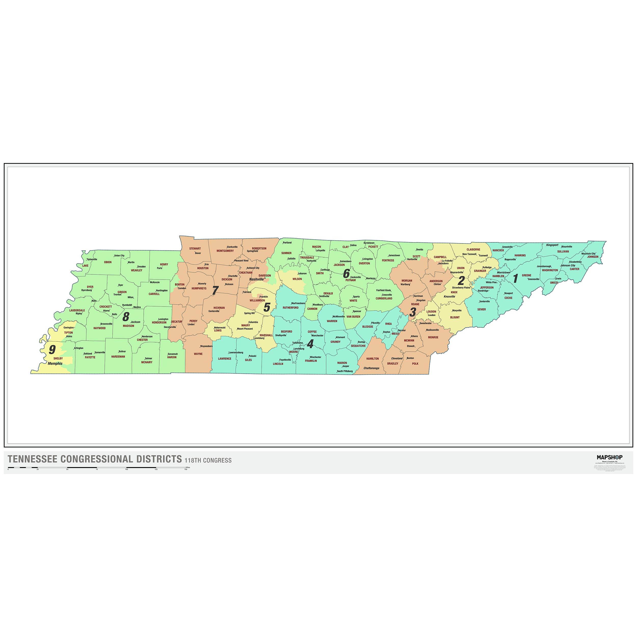 Tennessee 2022 Congressional Districts Wall Map By MapShop - The Map Shop