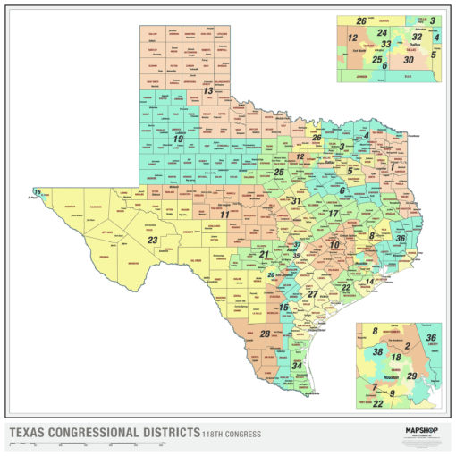 Texas 2022 Congressional Districts Wall Map by MapShop - The Map Shop