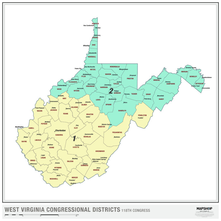 West Virginia 2022 Congressional Districts Wall Map By MapShop The   WVCongressional2022 768x768 