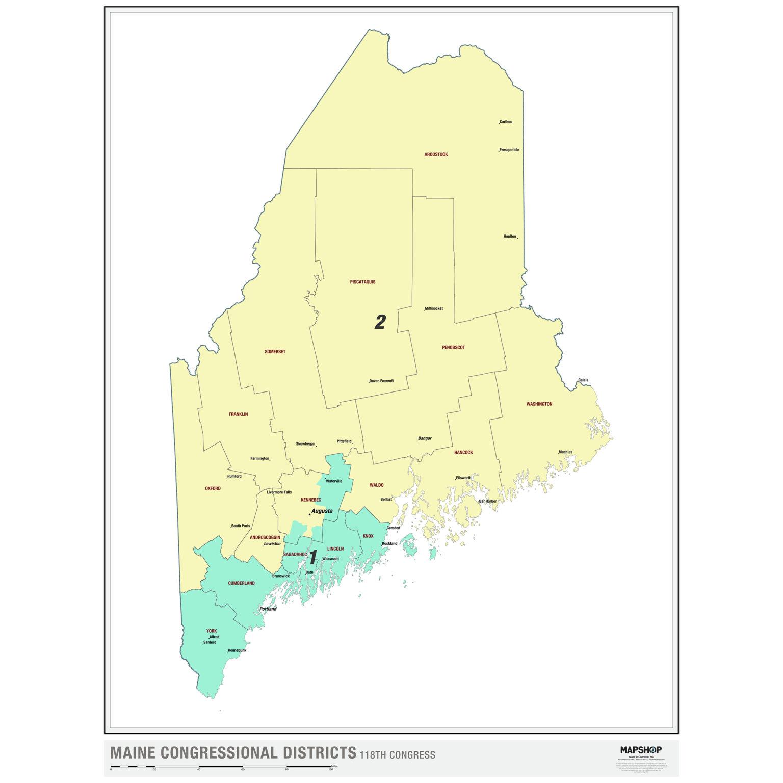 Maine 2022 Congressional Districts Wall Map By Mapshop The Map Shop 6007