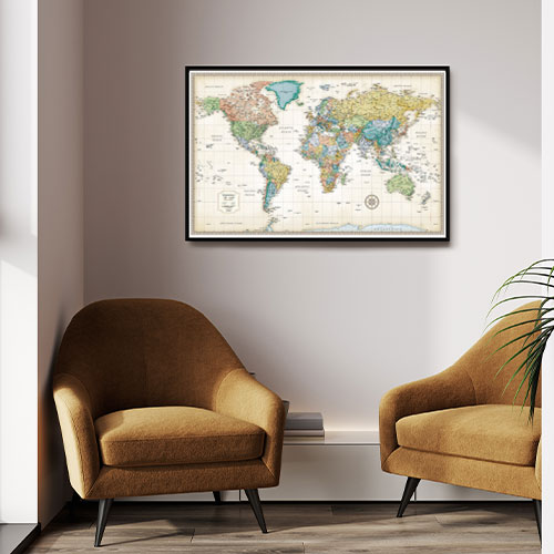 World Wall Maps - Laminated, Framed, Rails, Spring Rollers - Map Shop