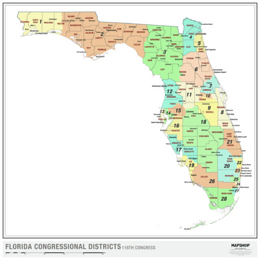 Florida 2022 Congressional Districts Wall Map - The Map Shop