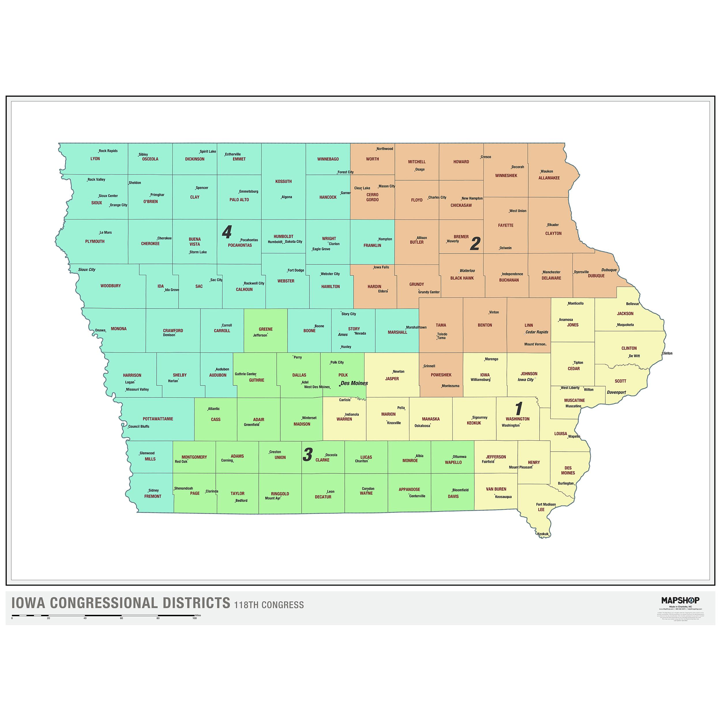 Iowa 2022 Congressional Districts Wall Map by The Map Shop