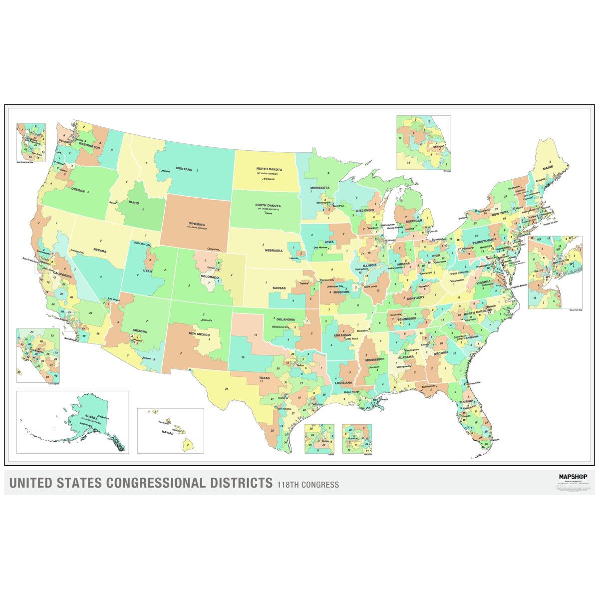 United States 2022 Congressional Districts Wall Map By Mapshop The Map Shop