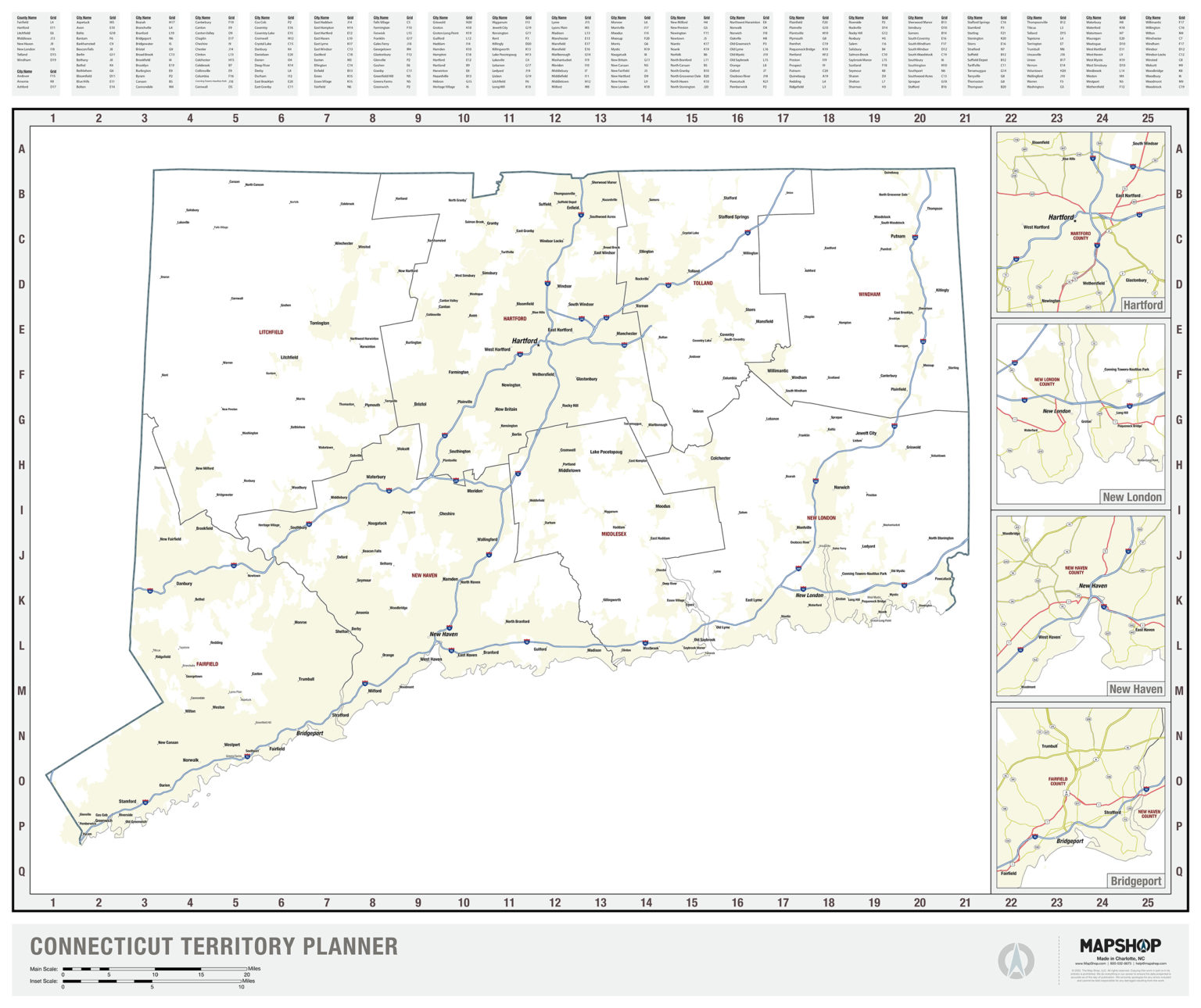 Connecticut Territory Planner Wall Map By Mapshop - The Map Shop