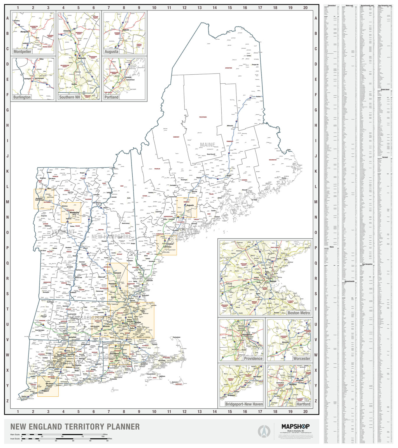 New England Territory Planner Wall Map by MapShop - The Map Shop