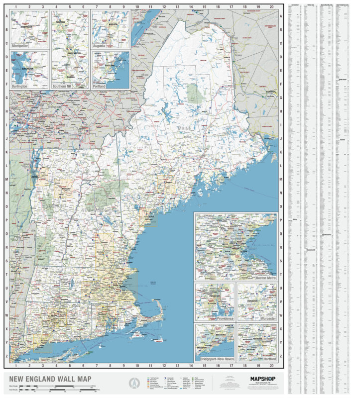 New England Regional Wall Map by MapShop - The Map Shop