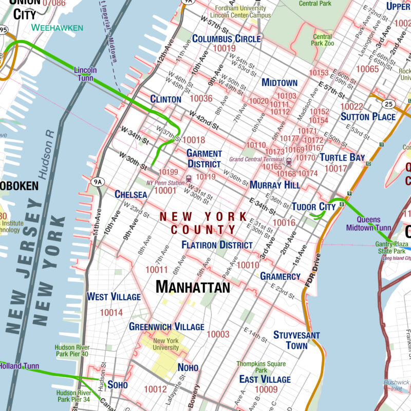 New York City, NY 50-Mile Radius Wall Map by MapShop - The Map Shop