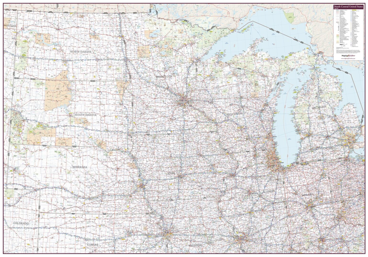 North Central United States Wall Map by Mapping Specialists - The Map Shop