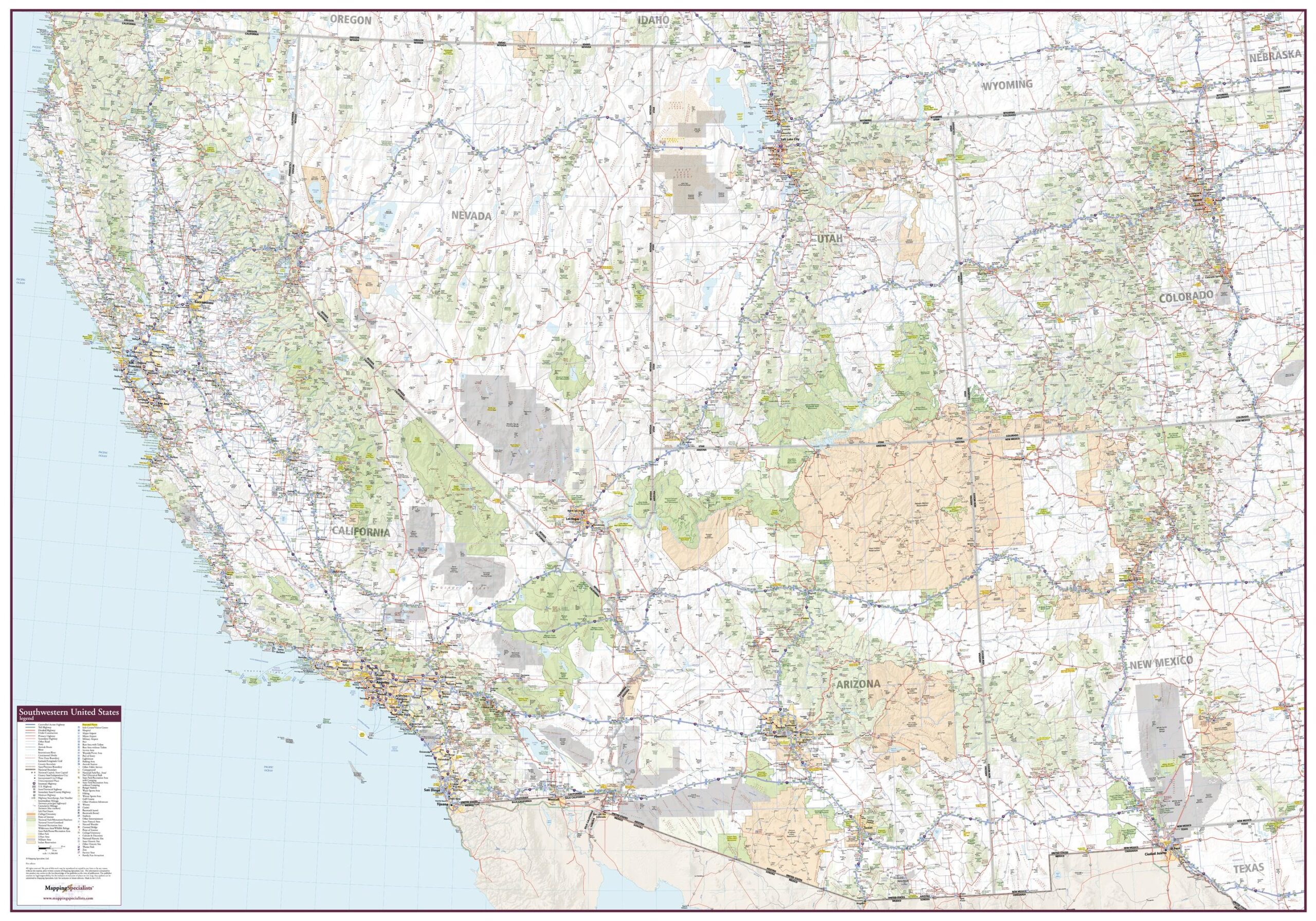 Southwestern United States Wall Map By Mapping Specialists The Map Shop   MSLHSW Large Scaled 