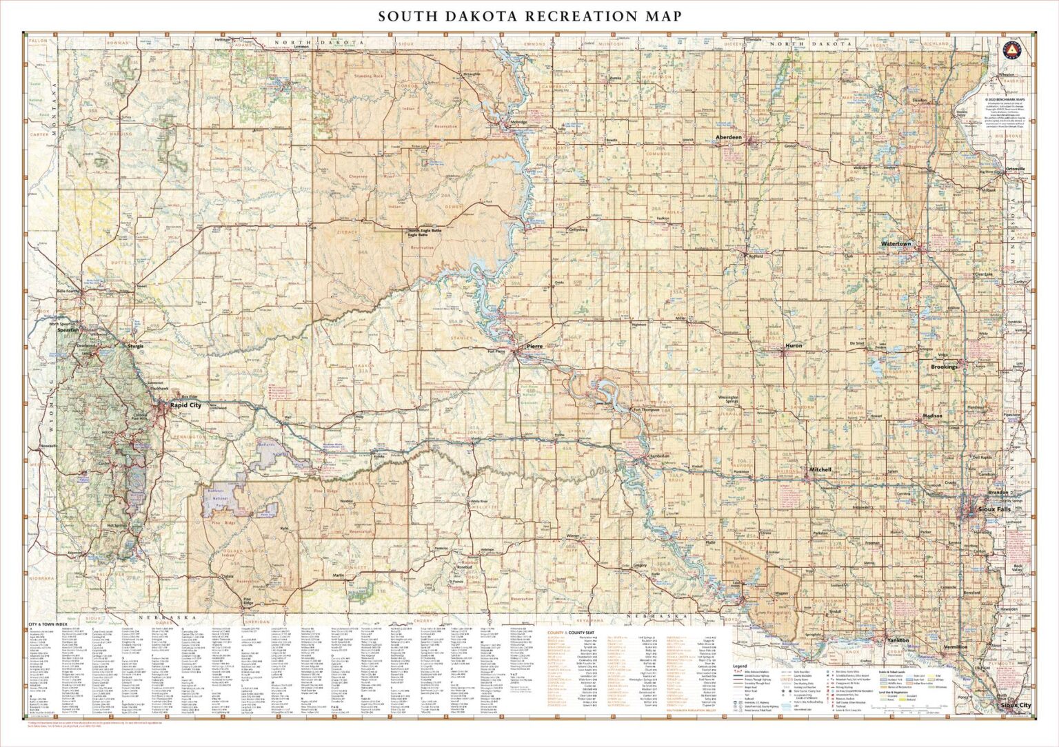 South Dakota Recreation Wall Map by Benchmark Maps - The Map Shop