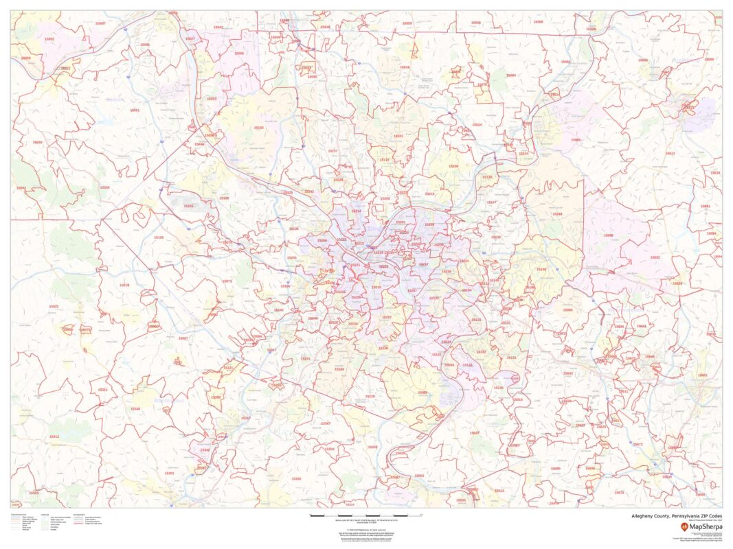 Allegheny County Pennsylvania Zip Codes By Mapsherpa The Map Shop 9455