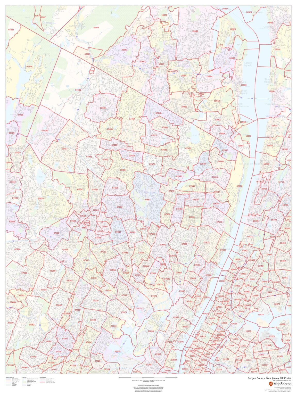 Bergen County, New Jersey ZIP Codes by MapSherpa The Map Shop