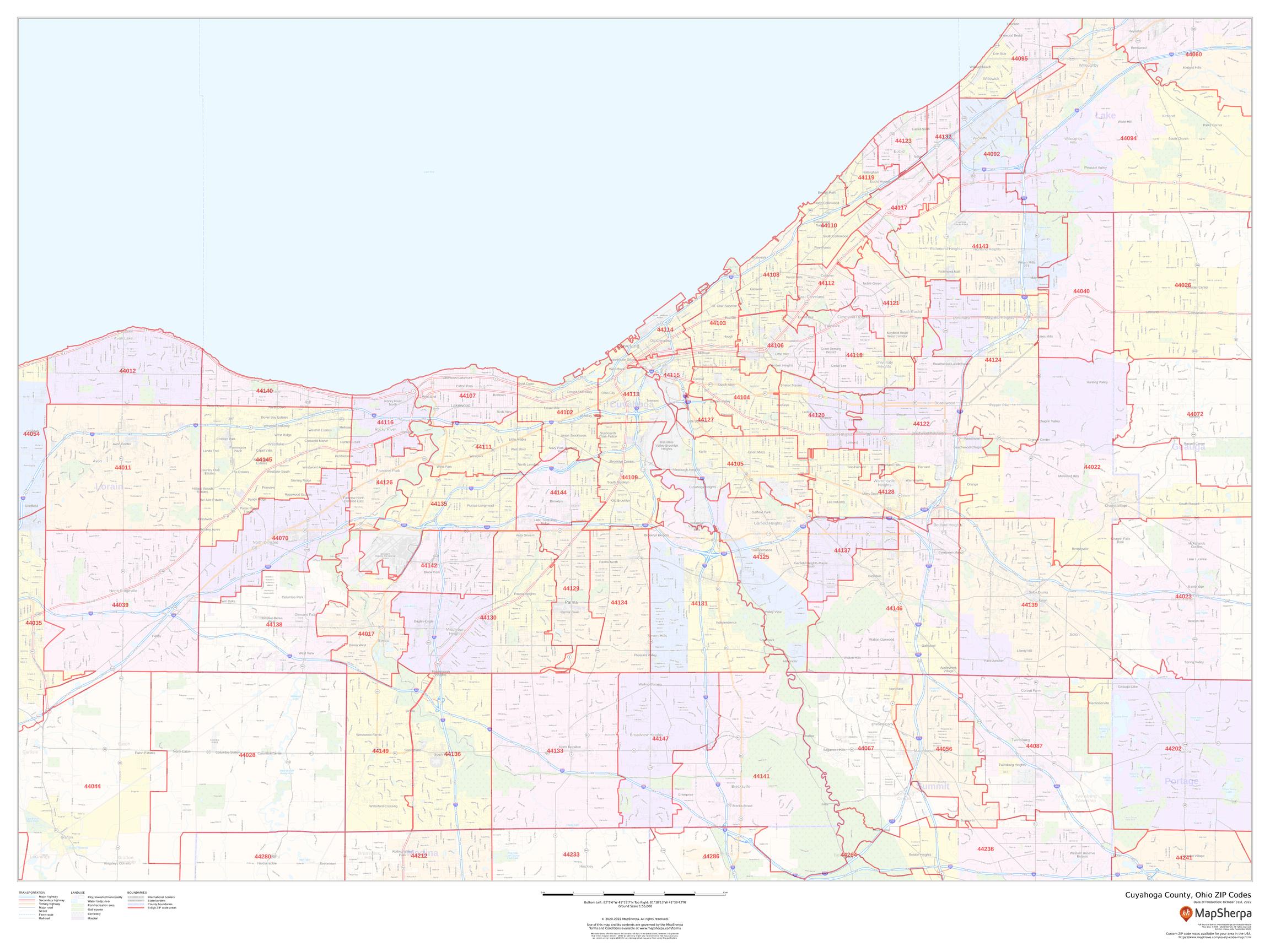 Cuyahoga County Ohio Zip Codes By Mapsherpa The Map Shop 9272