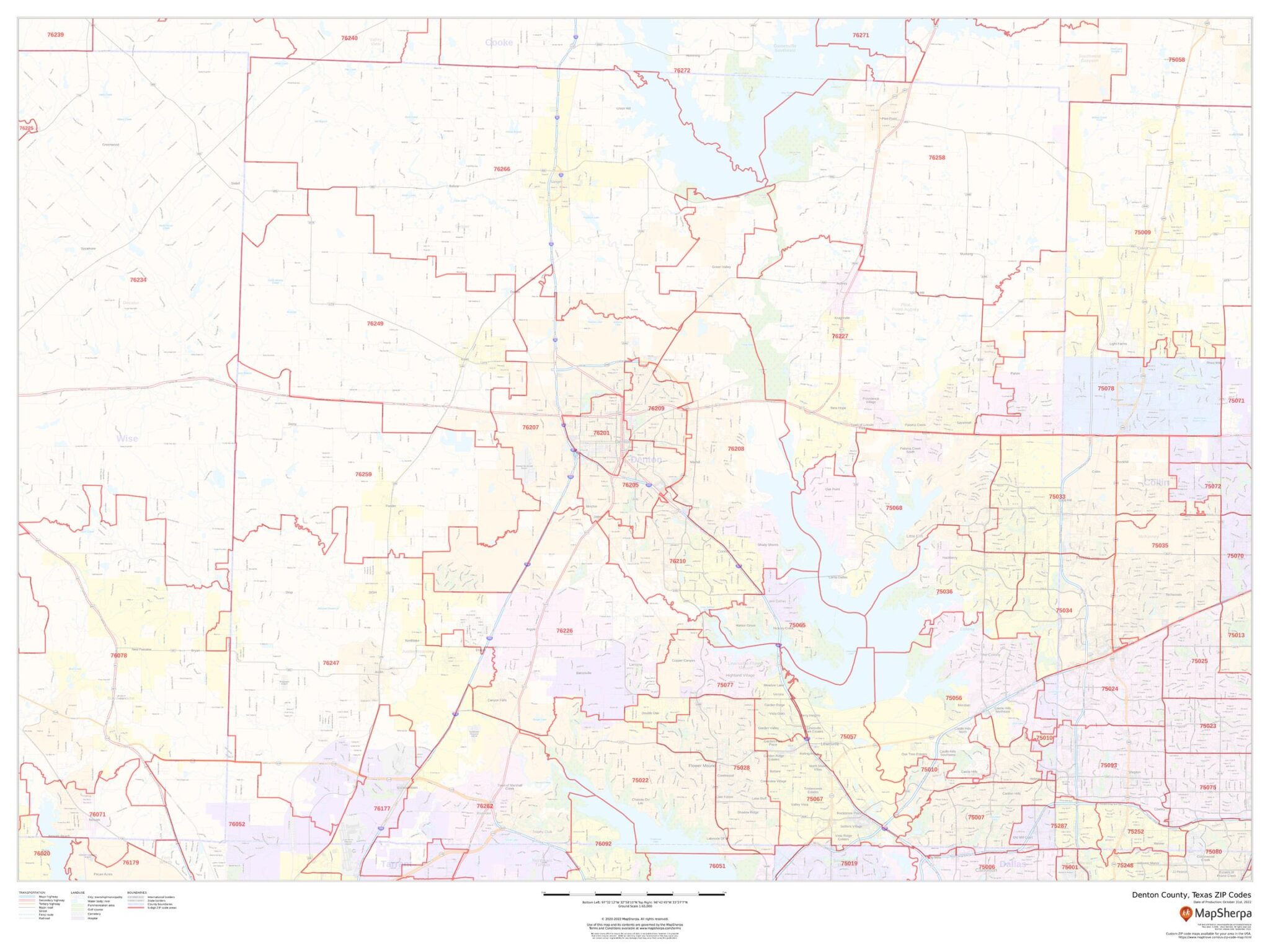 Denton County, Texas ZIP Codes by MapSherpa - The Map Shop