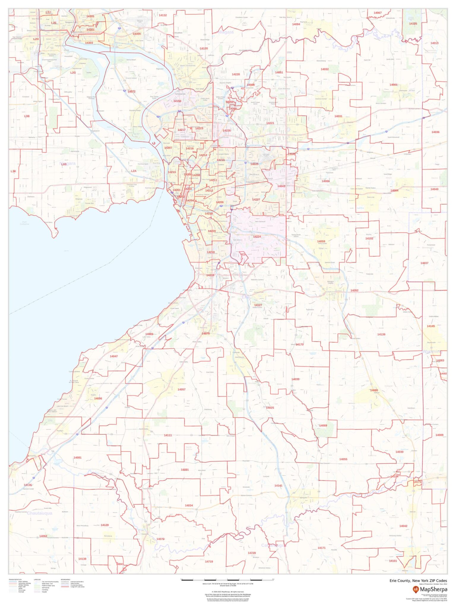 Erie County, New York ZIP Codes by MapSherpa - The Map Shop